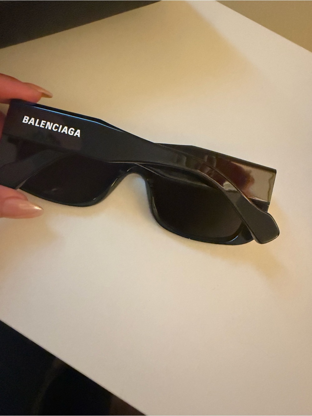 Balenciaga Glossy Black Slim Rectangle Sunglasses